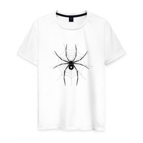 Мужская футболка хлопок с принтом Паук в Новосибирске, 100% хлопок | прямой крой, круглый вырез горловины, длина до линии бедер, слегка спущенное плечо. | минимализм | паук | паутина | рисунок