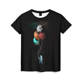 Женская футболка 3D с принтом Космонавт с шариками в Новосибирске, 100% полиэфир ( синтетическое хлопкоподобное полотно) | прямой крой, круглый вырез горловины, длина до линии бедер | cat | elon | galaxy | mars | moon | musk | nasa | space | spacex | вселенная | галактика | звезды | илон | космонавт | космос | луна | марс | маск | наса | скафандр