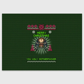 Поздравительная открытка с принтом Predator в Новосибирске, 100% бумага | плотность бумаги 280 г/м2, матовая, на обратной стороне линовка и место для марки
 | christmas | new year | predator | новый год | рождество | хищник