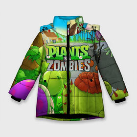 Зимняя куртка для девочек 3D с принтом PLANTS VS ZOMBIES в Новосибирске, ткань верха — 100% полиэстер; подклад — 100% полиэстер, утеплитель — 100% полиэстер. | длина ниже бедра, удлиненная спинка, воротник стойка и отстегивающийся капюшон. Есть боковые карманы с листочкой на кнопках, утяжки по низу изделия и внутренний карман на молнии. 

Предусмотрены светоотражающий принт на спинке, радужный светоотражающий элемент на пуллере молнии и на резинке для утяжки. | battle | plants | plants vs zombies | pvsz | vs | zombies | растения против зомби