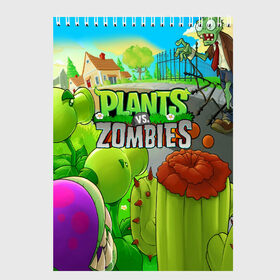 Скетчбук с принтом PLANTS VS ZOMBIES в Новосибирске, 100% бумага
 | 48 листов, плотность листов — 100 г/м2, плотность картонной обложки — 250 г/м2. Листы скреплены сверху удобной пружинной спиралью | battle | plants | plants vs zombies | pvsz | vs | zombies | растения против зомби