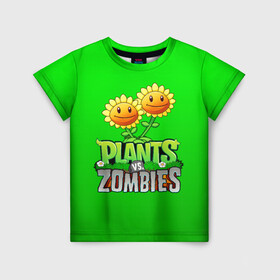 Детская футболка 3D с принтом PLANTS VS ZOMBIES в Новосибирске, 100% гипоаллергенный полиэфир | прямой крой, круглый вырез горловины, длина до линии бедер, чуть спущенное плечо, ткань немного тянется | Тематика изображения на принте: battle | plants | plants vs zombies | pvsz | vs | zombies | растения против зомби