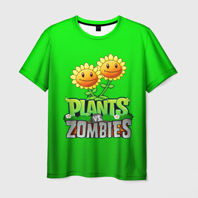 Мужская футболка 3D с принтом PLANTS VS ZOMBIES в Новосибирске, 100% полиэфир | прямой крой, круглый вырез горловины, длина до линии бедер | battle | plants | plants vs zombies | pvsz | vs | zombies | растения против зомби