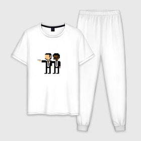 Мужская пижама хлопок с принтом Пиксельные агенты в Новосибирске, 100% хлопок | брюки и футболка прямого кроя, без карманов, на брюках мягкая резинка на поясе и по низу штанин
 | 