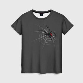 Женская футболка 3D с принтом Паук в Новосибирске, 100% полиэфир ( синтетическое хлопкоподобное полотно) | прямой крой, круглый вырез горловины, длина до линии бедер | animal | animals | poison | spider | venom | вдова | животные | каракурт | паук | паутина | паучок | черная | черная вдова | яд