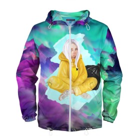 Мужская ветровка 3D с принтом BILLIE EILISH в Новосибирске, 100% полиэстер | подол и капюшон оформлены резинкой с фиксаторами, два кармана без застежек по бокам, один потайной карман на груди | bad guy | billie | eilish | ocean eyes | айлиш | билли | девушка | певица | эйлиш