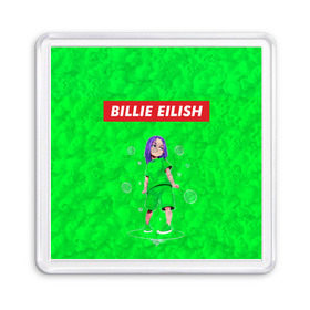 Магнит 55*55 с принтом BILLIE EILISH GREEN в Новосибирске, Пластик | Размер: 65*65 мм; Размер печати: 55*55 мм | Тематика изображения на принте: bad guy | billie | eilish | ocean eyes | айлиш | билли | девушка | певица | эйлиш