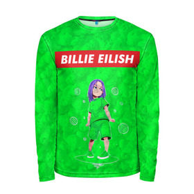 Мужской лонгслив 3D с принтом BILLIE EILISH GREEN в Новосибирске, 100% полиэстер | длинные рукава, круглый вырез горловины, полуприлегающий силуэт | Тематика изображения на принте: bad guy | billie | eilish | ocean eyes | айлиш | билли | девушка | певица | эйлиш