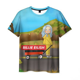 Мужская футболка 3D с принтом BILLIE EILISH в Новосибирске, 100% полиэфир | прямой крой, круглый вырез горловины, длина до линии бедер | bad guy | billie | eilish | ocean eyes | айлиш | билли | девушка | певица | эйлиш