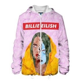 Мужская куртка 3D с принтом BILLIE EILISH в Новосибирске, ткань верха — 100% полиэстер, подклад — флис | прямой крой, подол и капюшон оформлены резинкой с фиксаторами, два кармана без застежек по бокам, один большой потайной карман на груди. Карман на груди застегивается на липучку | Тематика изображения на принте: bad guy | billie | eilish | ocean eyes | айлиш | билли | девушка | певица | эйлиш