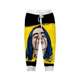 Детские брюки 3D с принтом BILLIE EILISH в Новосибирске, 100% полиэстер | манжеты по низу, эластичный пояс регулируется шнурком, по бокам два кармана без застежек, внутренняя часть кармана из мелкой сетки | bad guy | billie | eilish | ocean eyes | айлиш | билли | девушка | певица | эйлиш