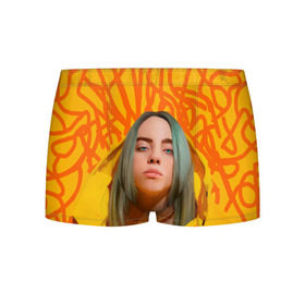 Мужские трусы 3D с принтом BILLIE EILISH в Новосибирске, 50% хлопок, 50% полиэстер | классическая посадка, на поясе мягкая тканевая резинка | Тематика изображения на принте: bad guy | billie | eilish | ocean eyes | айлиш | билли | девушка | певица | эйлиш