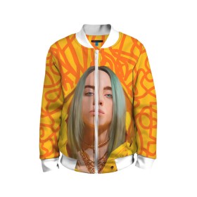 Детский бомбер 3D с принтом BILLIE EILISH в Новосибирске, 100% полиэстер | застегивается на молнию, по бокам два кармана без застежек, мягкие манжеты, по низу бомбера и на воротнике — эластичная резинка | bad guy | billie | eilish | ocean eyes | айлиш | билли | девушка | певица | эйлиш