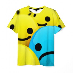 Мужская футболка 3D с принтом СМАЙЛИКИ в Новосибирске, 100% полиэфир | прямой крой, круглый вырез горловины, длина до линии бедер | emoji | настроение | позитив | смайлики | смайлы | стикеры | текстура смайл | улыбки | фон смайл | эмодзи