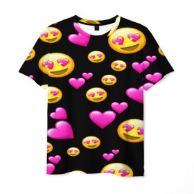 Мужская футболка 3D с принтом ВЛЮБЛЕННЫЕ СМАЙЛИКИ в Новосибирске, 100% полиэфир | прямой крой, круглый вырез горловины, длина до линии бедер | emoji | настроение | позитив | смайлики | смайлы | стикеры | текстура смайл | улыбки | фон смайл | эмодзи