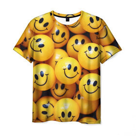 Мужская футболка 3D с принтом ЖЕЛТЫЕ СМАЙЛИКИ в Новосибирске, 100% полиэфир | прямой крой, круглый вырез горловины, длина до линии бедер | emoji | настроение | позитив | смайлики | смайлы | стикеры | текстура смайл | улыбки | фон смайл | эмодзи