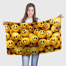 Флаг 3D с принтом ЖЕЛТЫЕ СМАЙЛИКИ в Новосибирске, 100% полиэстер | плотность ткани — 95 г/м2, размер — 67 х 109 см. Принт наносится с одной стороны | emoji | настроение | позитив | смайлики | смайлы | стикеры | текстура смайл | улыбки | фон смайл | эмодзи
