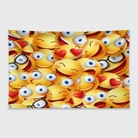 Флаг-баннер с принтом emoji в Новосибирске, 100% полиэстер | размер 67 х 109 см, плотность ткани — 95 г/м2; по краям флага есть четыре люверса для крепления | emoji | настроение | позитив | смайлики | смайлы | стикеры | текстура смайл | улыбки | фон смайл | эмодзи