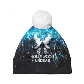 Шапка 3D c помпоном с принтом HOLLYWOOD UNDEAD в Новосибирске, 100% полиэстер | универсальный размер, печать по всей поверхности изделия | charlie scene | danny | funny man | hollywood undead | j dog | johnny 3 tears | logo | music | rock | альтернатива | металл | музыка | музыкальный | рок