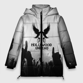 Женская зимняя куртка 3D с принтом HOLLYWOOD UNDEAD в Новосибирске, верх — 100% полиэстер; подкладка — 100% полиэстер; утеплитель — 100% полиэстер | длина ниже бедра, силуэт Оверсайз. Есть воротник-стойка, отстегивающийся капюшон и ветрозащитная планка. 

Боковые карманы с листочкой на кнопках и внутренний карман на молнии | charlie scene | danny | funny man | hollywood undead | j dog | johnny 3 tears | logo | music | rock | альтернатива | металл | музыка | музыкальный | рок