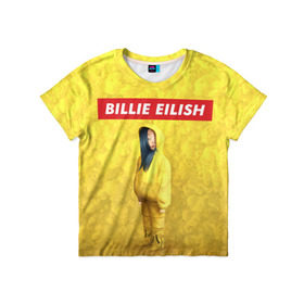 Детская футболка 3D с принтом BILLIE EILISH Yellow в Новосибирске, 100% гипоаллергенный полиэфир | прямой крой, круглый вырез горловины, длина до линии бедер, чуть спущенное плечо, ткань немного тянется | Тематика изображения на принте: 