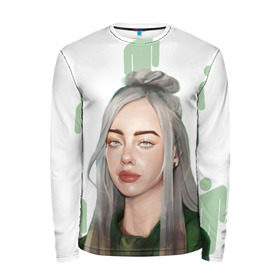 Мужской лонгслив 3D с принтом BILLIE EILISH в Новосибирске, 100% полиэстер | длинные рукава, круглый вырез горловины, полуприлегающий силуэт | Тематика изображения на принте: bad guy | billie | eilish | ocean eyes | айлиш | билли | девушка | певица | эйлиш