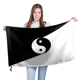 Флаг 3D с принтом Инь - янь (#1) в Новосибирске, 100% полиэстер | плотность ткани — 95 г/м2, размер — 67 х 109 см. Принт наносится с одной стороны | black | signs | white. | ying   yang | белый | знаки | инь   янь | чёрный