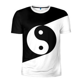 Мужская футболка 3D спортивная с принтом Инь - янь (#1) в Новосибирске, 100% полиэстер с улучшенными характеристиками | приталенный силуэт, круглая горловина, широкие плечи, сужается к линии бедра | Тематика изображения на принте: black | signs | white. | ying   yang | белый | знаки | инь   янь | чёрный