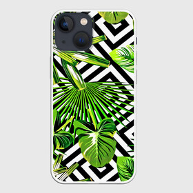 Чехол для iPhone 13 mini с принтом TROPIC TEXTURE в Новосибирске,  |  | bright | colorful | neon | retro | vintage | винтаж | неон | неоновые | пальмы | ретро | ретро неон | тропики | тропические листья