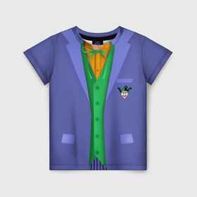 Детская футболка 3D с принтом Joker в Новосибирске, 100% гипоаллергенный полиэфир | прямой крой, круглый вырез горловины, длина до линии бедер, чуть спущенное плечо, ткань немного тянется | batman | costume | harley | harley quinn | joker | quinn | бетмен | джокер | квинн | костюм джокера | костюм харли | харли | харли квинн