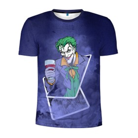 Мужская футболка 3D спортивная с принтом Joker from cards в Новосибирске, 100% полиэстер с улучшенными характеристиками | приталенный силуэт, круглая горловина, широкие плечи, сужается к линии бедра | batman | dc | dc джокер | detective comics | harley | joker | shtatjoker | the joker | бетмен | джокер | злодей | харли