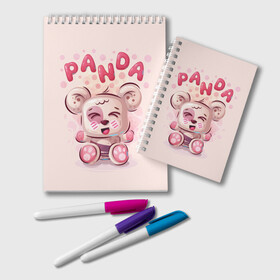 Блокнот с принтом PANDA в Новосибирске, 100% бумага | 48 листов, плотность листов — 60 г/м2, плотность картонной обложки — 250 г/м2. Листы скреплены удобной пружинной спиралью. Цвет линий — светло-серый
 | Тематика изображения на принте: bear | bright | funny | panda | веселый | забавный | мишка | панда | прикольный | смешной | яркий
