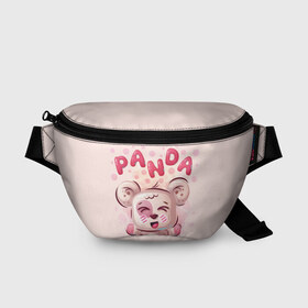 Поясная сумка 3D с принтом PANDA в Новосибирске, 100% полиэстер | плотная ткань, ремень с регулируемой длиной, внутри несколько карманов для мелочей, основное отделение и карман с обратной стороны сумки застегиваются на молнию | bear | bright | funny | panda | веселый | забавный | мишка | панда | прикольный | смешной | яркий