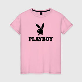 Женская футболка хлопок с принтом Playboy в Новосибирске, 100% хлопок | прямой крой, круглый вырез горловины, длина до линии бедер, слегка спущенное плечо | brazzers | cекс | merch | new sensations | playboy | private | tushy | бразерс | мерч | плейбой