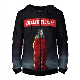 Мужская толстовка 3D на молнии с принтом BILLIE EILISH в Новосибирске, 100% полиэстер | длина до линии бедра, манжеты и пояс оформлены мягкой тканевой резинкой, двухслойный капюшон со шнурком для регулировки, спереди молния, по бокам два кармана | bad guy | billie | eilish | ocean eyes | айлиш | билли | девушка | певица | эйлиш