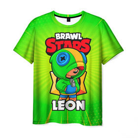 Мужская футболка 3D с принтом BRAWL STARS LEON в Новосибирске, 100% полиэфир | прямой крой, круглый вырез горловины, длина до линии бедер | brawl stars | leon | бравл старз
