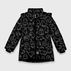 Зимняя куртка для девочек 3D с принтом Такие Разные Котейки в Новосибирске, ткань верха — 100% полиэстер; подклад — 100% полиэстер, утеплитель — 100% полиэстер. | длина ниже бедра, удлиненная спинка, воротник стойка и отстегивающийся капюшон. Есть боковые карманы с листочкой на кнопках, утяжки по низу изделия и внутренний карман на молнии. 

Предусмотрены светоотражающий принт на спинке, радужный светоотражающий элемент на пуллере молнии и на резинке для утяжки. | cat | ассорти | белый | графика | киса | киска | кот | котейка | котенок | котик | котэ | котя | кошка | лапочка | линии | мимими | минимализм | набор | рисунок | силуэт | черный