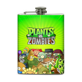 Фляга с принтом PLANTS VS ZOMBIES в Новосибирске, металлический корпус | емкость 0,22 л, размер 125 х 94 мм. Виниловая наклейка запечатывается полностью | Тематика изображения на принте: plants and zombies | plants vs zombies | зомби | игры | растения | растения против зомби