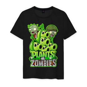 Мужская футболка хлопок с принтом PLANTS VS ZOMBIES в Новосибирске, 100% хлопок | прямой крой, круглый вырез горловины, длина до линии бедер, слегка спущенное плечо. | plants and zombies | plants vs zombies | зомби | игры | растения | растения против зомби