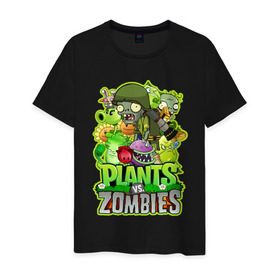 Мужская футболка хлопок с принтом PLANTS VS ZOMBIES в Новосибирске, 100% хлопок | прямой крой, круглый вырез горловины, длина до линии бедер, слегка спущенное плечо. | plants and zombies | plants vs zombies | зомби | игры | растения | растения против зомби