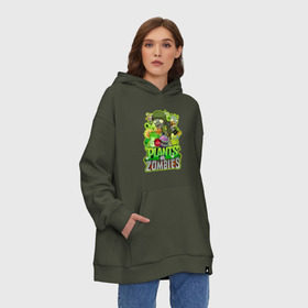 Худи SuperOversize хлопок с принтом PLANTS VS ZOMBIES в Новосибирске, 70% хлопок, 30% полиэстер, мягкий начес внутри | карман-кенгуру, эластичная резинка на манжетах и по нижней кромке, двухслойный капюшон
 | plants and zombies | plants vs zombies | зомби | игры | растения | растения против зомби