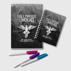 Блокнот с принтом Hollywood Undead в Новосибирске, 100% бумага | 48 листов, плотность листов — 60 г/м2, плотность картонной обложки — 250 г/м2. Листы скреплены удобной пружинной спиралью. Цвет линий — светло-серый
 | Тематика изображения на принте: charlie scene | danny | funny man | hollywood undead | hu | j dog | johnny 3 tears | голливудская нежить | голубь | голубь с гранатой | граната | ню метал | рэп метал | рэп рок