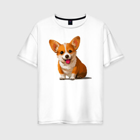 Женская футболка хлопок Oversize с принтом Корги в Новосибирске, 100% хлопок | свободный крой, круглый ворот, спущенный рукав, длина до линии бедер
 | вельш корги | домашние животные | корги | пес | собака | собачнику | щенок
