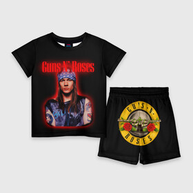 Детский костюм с шортами 3D с принтом Guns n roses + Спина в Новосибирске,  |  | axl rose | geffen records | gnr | guns | rock | roses | slash | гансы | пистолеты | розы | рок | слеш | эксл роуз