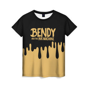 Женская футболка 3D с принтом Bendy And The Ink Machine в Новосибирске, 100% полиэфир ( синтетическое хлопкоподобное полотно) | прямой крой, круглый вырез горловины, длина до линии бедер | bendy | bendy and the ink machine | бенди | бени | бенни | детская | детям | игра | капли | компьютерная игра | краска | машина | подтеки | розовая | ужастик