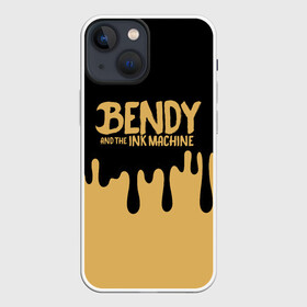 Чехол для iPhone 13 mini с принтом Bendy And The Ink Machine в Новосибирске,  |  | bendy | bendy and the ink machine | бенди | бени | бенни | детская | детям | игра | капли | компьютерная игра | краска | машина | подтеки | розовая | ужастик