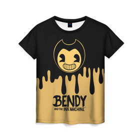 Женская футболка 3D с принтом Bendy And The Ink Machine в Новосибирске, 100% полиэфир ( синтетическое хлопкоподобное полотно) | прямой крой, круглый вырез горловины, длина до линии бедер | bendy | bendy and the ink machine | бенди | бени | бенни | детская | детям | игра | капли | компьютерная игра | краска | машина | подтеки | розовая | ужастик