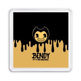 Магнит 55*55 с принтом Bendy And The Ink Machine в Новосибирске, Пластик | Размер: 65*65 мм; Размер печати: 55*55 мм | bendy | bendy and the ink machine | бенди | бени | бенни | детская | детям | игра | капли | компьютерная игра | краска | машина | подтеки | розовая | ужастик