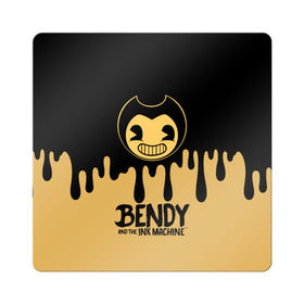 Магнит виниловый Квадрат с принтом Bendy And The Ink Machine в Новосибирске, полимерный материал с магнитным слоем | размер 9*9 см, закругленные углы | bendy | bendy and the ink machine | бенди | бени | бенни | детская | детям | игра | капли | компьютерная игра | краска | машина | подтеки | розовая | ужастик