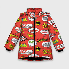 Зимняя куртка для девочек 3D с принтом DC comics logos в Новосибирске, ткань верха — 100% полиэстер; подклад — 100% полиэстер, утеплитель — 100% полиэстер. | длина ниже бедра, удлиненная спинка, воротник стойка и отстегивающийся капюшон. Есть боковые карманы с листочкой на кнопках, утяжки по низу изделия и внутренний карман на молнии. 

Предусмотрены светоотражающий принт на спинке, радужный светоотражающий элемент на пуллере молнии и на резинке для утяжки. | bat man | batman | batman comics | caped crusader | comics | dark knight | shtatbat | бетмен | брюс уэйн | бэт мен | бэтмен | тёмный рыцарь
